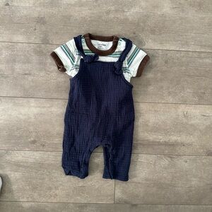 Vintage GAP Stripe Bodysuit & Chick Pea Overalls Baby Boy Matching Outfit 0-3 M